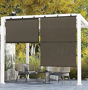 Coarbor Outdoor Roller Shades 4'W x 6'H Porch Sun Shades Outdoor Roll Up Blinds for Patio Porch Gazebo Balcony Backyard, Brown