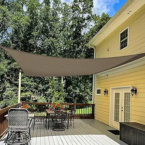 TANG 16' x 18' Sun Shade Sail Rectangle Outdoor Canopy UV Block Sunshades for Patio, Square Shade Cloth for Backyard Porch Deck Garden Pergola Cover, Brown