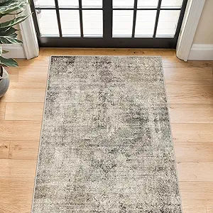 3x4 Indoor Floor Mats for Entryway - Taupe Washable Farmhouse Area Rug for Bedroom, Kitchen, Laundry Room, Brown Vintage Home Dcor, Low Pile & Soft Stain Resistant Carpet