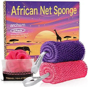 ARCH&M African Net Sponge Authentic with Knots, 2 Pack 53" Extra-Long