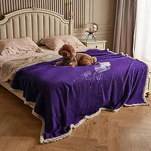 Kritter Planet Waterproof Bed Blanket for Dogs, Washable Stain Proof Pad Bed Cover, Reversible Leakproof Furniture Protector, Liquid Proof Blanket for Couch Sofa, 80x60 inch, Queen Size, Purple