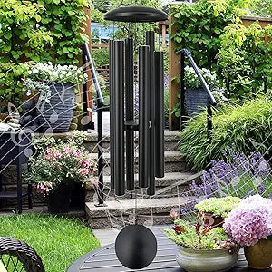 ASTARIN 45 in Memorial Wind Chimes Large with 6 Heavy Tubes, Large Deep Tone Wind Chimes Outdoor for Garden Hanging Dcor,Sympathy Gifts. Black