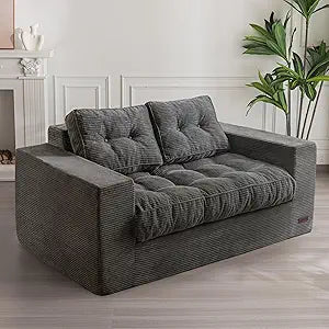 MAXYOYO Bean Bag Chair for Adults, Upholstered Floor Sofa with Armrests, Loveseat Boneless Couch with Tufted Cushion & Backrest, Sofa in A Box, Large Bean Bag Couch for Bedroom Living Room, Dark Grey
