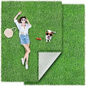 Drydiet 2 Pcs 5 x 3 ft Fake Grass Decor Indoor Outdoor Dog Mat Grass Carpet Green Realistic Camping Rug Tent Turf Carpet for Fairy Garden Accessories Yard Dollhouse Landscape