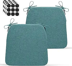 Chair Cushions for Dining Chairs - 17" x 16" x 2" D-Shaped Indoor Seat Cushions - Non Slip Chair Pads with Removable Ties and Washable Cover Set of 2 - Chair Leg Pads Included - Teal