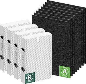 Funmit HPA100 Replacement Filters for Honeywell HPA100 HRF-ARVP100 Series Air Purifier HPA094, HPA104, HPA105, HPA3100 and HPA5100, 4 Pack Filter R Replacement and 8 Pack A Carbon Pre-Cut Pre-Filters