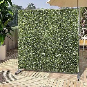Patio 40" H x 40" W Faux Hedge Wall Room Divider with Wheels, Artificial Boxwood Panels Greenery Wall Privacy Screen Freestanding, Room Partition Decor Mobile Backdrop for Outdoor Indoor