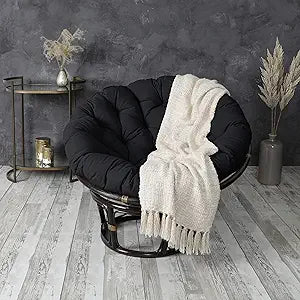 Sorra Home Tufted Papasan Cushion - Bucket & Moon Chair Comfy Round Cushion - Floor Pillow with Plush Foam for Indoor Furniture (Frame Not Included) - Black (44" x 44" x 4")