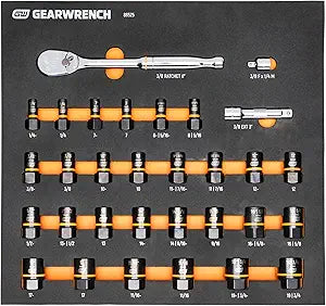 GEARWRENCH 31 Piece Bolt Biter Ratchet Socket Set MM/SAE with EVA Foam Tray - 86525, Black