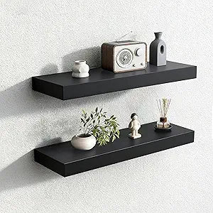 Floating Shelves for Wall,Over The Toilet Storage Cabinet-Set of 2 Black 24 Inch.Wall Shelves for Bathroom,Bedroom,Living Room,Kitchen-Modern Helf Display Organizer&Decor(Black,2pcs)
