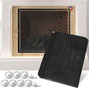 MyLifeUNIT Mesh Fireplace Cover, 36" x 30" Magnetic Fireplace Screen Covers with Adhesive Metal Sheets Fit for Any Fireplaces, Black Fireplace Guard Gate Protector for Living Room
