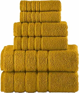 Elegant Comfort 4 Lines Viscose Stripe 6-Piece Premium Towel Set - 100% Turkish Cotton High Absorbent Luxury Bathroom Towels  Includes 2 Washcloths, 2 Hand Towels and 2 Bath Towels Set, Gold