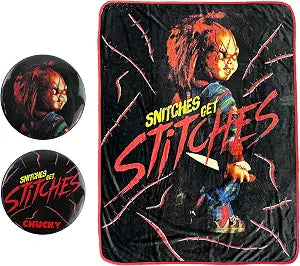 Child's Play Throw Blanket Snitches Get Stitches Soft Fleece Plush Blanket with Buttons 45" x 60"