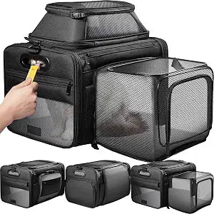 Top and Side Expandable Pet Carrier with Treat & Pet Window,18x13x9.5 Inch Southwest Frontier Airline Approved,Soft-Sided Dog Carrier for Small Dogs and Cats,Travel Cat Carrier with Locking Zippers