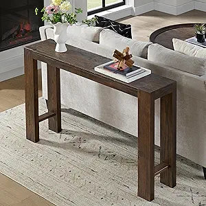 Alaterre Furniture Classic Solid Wood Console Table - 56 Inch Modern Farmhouse Entryway Table - Easy Assembly Living Room Furniture for Behind The Couch, Entryway, or Hallway (Brown)