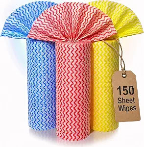GLL Disposable Cleaning Cloths Wipe Roll, Dish Wash Cloths, Cleaning Washcloth Towel for Kitchen Bathroom Furniture and Car, One-Hand Tearing (Pack of 3-Rolls, 150-Sheets Total)