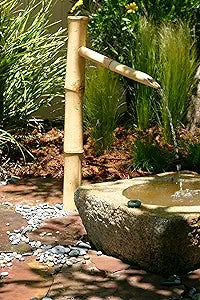 36 Traditional Bamboo Fountain with Pump  Outdoor Japanese Garden Water Feature for Ponds, Buried Basins & Disappearing Fountains | Natural Bamboo Landscaping Accent for Zen Gardens & Patios