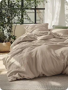 Bedsure Linen Duvet Cover King - Linen Cotton Blend Duvet Cover, PureWoven Cooling & Breathable Bedding Set for Hot Sleepers, Moisture Wicking & Durable Cover Set 3 Piece (Warm Tan)