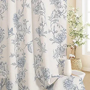 MitoVilla Long Shower Curtain Set 72 x 78, Cotton Floral Hummingbird Cottagecore Spring Shower Curtains for Bathroom, Modern Country Bathroom Dcor