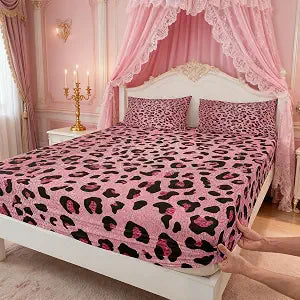 Homewish Pink Leopard Print Fitted Sheet Full Size,Cheetah Bedding Set 3pcs for Kids Teens Girls Adults Room Decor,Wild Animal Skin Texture Bed Cover Romantic Fashion Bed Sheet Set with 2 Pillowcases