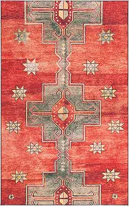 SAFAVIEH Washable Rug Tucson Collection - 3' x 5', Rust & Green, Slip Resistant & Easy to Clean, Ideal for Foyer, Entryway, Kitchen, Bedroom (TSN189P)