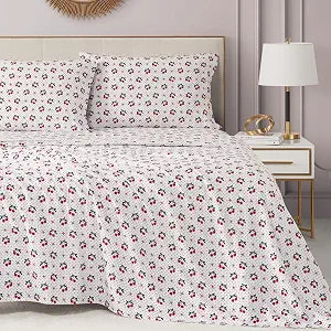 Juicy Couture Printed Microfiber Sheet Set, 4-Piece Queen, Hot Cherry Polka Dots