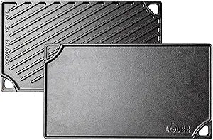 Lodge Reversible Cast Iron Grill/Griddle Pan 16.75 x 9.5 - Pre-Seasoned Dual-Sided Double Burner for BBQ, Eggs, Pancakes, Burgers - PFAS Free Cookware - Flat Top Plate for Oven, Grill, & Campfire