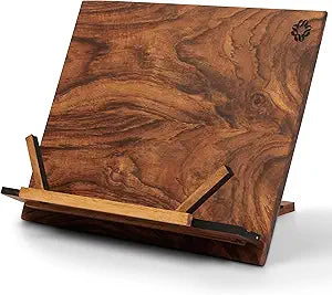 TILISMA Wooden Cook Book Stand  Handmade Walnut Book Holder for Reading Hands Free  Cookbook Stand for Kitchen Counter  Recipe Holder  Reading Accessories for Kitchen  Cookbook in Ipad and Tablet