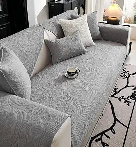 vctops Boho Geometric Embroidery Couch Cover Soft Cotton Quilted Anti Slip Sectional Couch Covers Washable Sofa Slipcover for Dogs, Children, Pets Furniture Protector (Grey,28"x28")