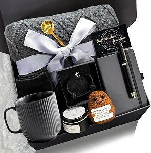 Fathers Day Get Well Soon Gift Baskets for Men- Self Care Package, Birthday Basket for Him, Grey Blanket Get Well, Gifts for Men Brother Uncle Dad Boyfriend