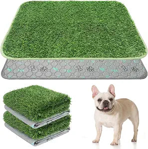 KOOLTAIL Dog Grass Pad with Washable Pee Pads for Puppy Potty Tray,2 Pack 20"*25" Soft Artificial Turf Multipurpose Reusable Grass Patch Pads for Dogs Litter Box, Leakproof for Doggie Training Indoor