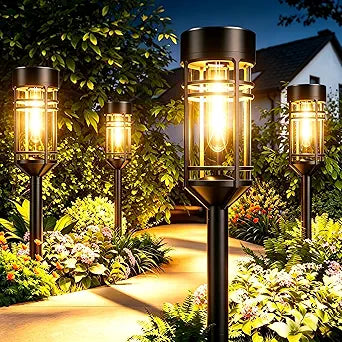 Amzarp 8 Pack Solar Garden Lights, Bright LED Solar Pathway Lights Outdoor IP65 Waterproof Rugged Shatterproof Auto On/Off for Landscape Garden Yard Walkway Driveway Lawn Lighting (3000K Warm White)