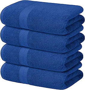 Avalon Towels Blue Bath Towels Set of 4 pcs (27x54 inches), 100% Cotton Towel Absorbent and Quick Dry Royal Blue Towels for Bathroom, Super Soft and Perfect for Daily Use