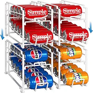 Simple Houseware Soda Can Organizer Stackable Rack Dispenser for Pantry/Refrigerator, White, 4 Pack