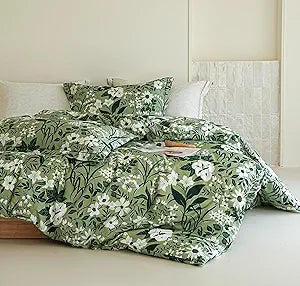 Floral Comforter King Size - 100% Cotton Sage Green Comforter Set 3pcs, Leaf Print Soft Hypoallergenic Bedding Set