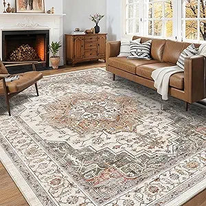 5x7 Area Rugs for Living Room Ultra-Soft Washable Rug Vintage Distressed Boho Area Rug, Non-Slip Retro Print Low Pile Stain Resistant Carpet for Bedroom Dining Room Kitchen Office