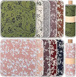 Redbaker 50 Pcs Reusable Paper Towels Paperless Reusable Cotton Cloths Toilet Absorbent Washable Paper Towels with Roll Kitchen Dishcloth for Kitchen Paperless Dishcloths(Branches)