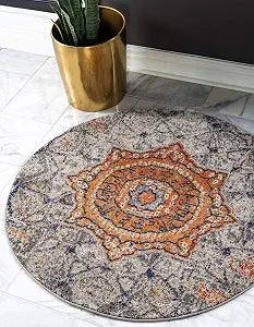 Unique Loom Vita Collection Modern Over-Dyed Center Medallion Vintage Area Rug (4' 0 x 4' 0 Round, Gray/ Ivory)
