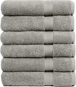Pleasant Home Bath Towels Set of 6 (24 x 50) 100% Cotton, 515 GSM | Lightweight, Soft & Highly Absorbent Luxury Towels for Bathroom | for Gym, Pool & Spa | 6 Pack, Gray