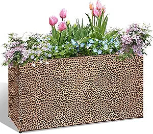 BAYN 30x12x16 Inch Rectangular Metal Planter Box  Bronze Hand-Hammered Metal Planter with Pre-Drill Holes, Heavy Duty Outdoor Garden Planter for Patio, Porch, Yard