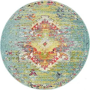 Unique Loom Vita Collection Over-Dyed Southwestern Tribal Vintage Area Rug, Round 4' 0" x 4' 0", Turquoise/Yellow