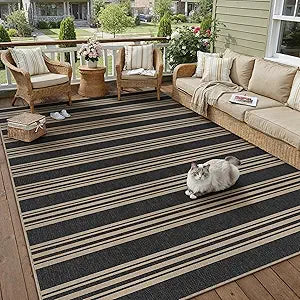 PureCozy Striped Easy Jute Rug 5x7 Black Living Room Carpet Washable Non Slip Bedroom Office Rug Farmhouse Neutral Non Shedding Indoor Outdoor Large Carpet for Kitchen Dining Room