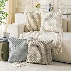 Set of 4 Neutral Decorative Throw Pillow Covers 26x26 Inch Corduroy Pillow Covers for Bed Couch Sofa Living Room Soft Square Cushion Cases