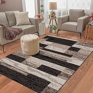 Superior Indoor Area Rug, Jute Backed, Modern Geometric Patchwork Floor Decor for Bedroom, Office, Living Room, Entryway, Hardwood Floors, Rockwood Collection, 3' x 5', Chocolate