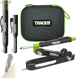 Tracer Professional Woodworking Scribe Tool Set ProScribe with Deep Hole Pencil, 6X 2.8 mm Lead Refills, Holster & Case - Precision Scribing Tool for Carpenters & Craftsmen