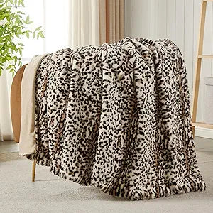 JONIYEAR Cozy Fluffy Brown Cheetah Faux Rabbit Fur Throw Blanket 50" x 60", Decorative Thick Fuzzy Leopard Lap Blankets for Women, Soft Plush Animal Print Warrm Shaggy Furry Blanket for Winter, Beige