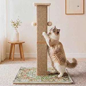 Tall Cat Scratching Post for Indoor Cats Adults, 33'' Large Cat Scratch Post with Perch, Cute Cat Scratching Post with Boho Carpet  Dangling Ball Toys, Brown