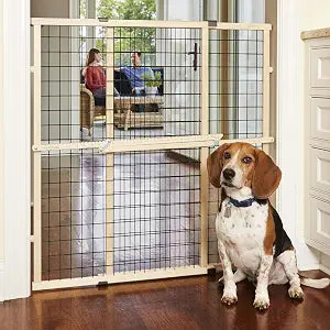 MYPET Wire Mesh Dog Gate: 29.5"-40" Wide, Pressure Mounted with No Tools; Expandable, Durable Pet Gates for Doors and Hallways, 37" Tall, Made with Sustainable Hardwood