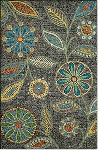 Maples Rugs Reggie Floral Kitchen Rug - Made in USA - Washable, Non Slip Indoor Carpet for Entryway, Foyer, Kitchen, and Bathroom, 2'6 x 3'10, Dark Grey