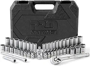Prostormer Drive Socket Wrench Set, 46-Piece 3/8'' Ratcheting Wrench Set with 72 Tooth Ratchet, Universal Joint, Extension Bars for Home and Automotive Repair